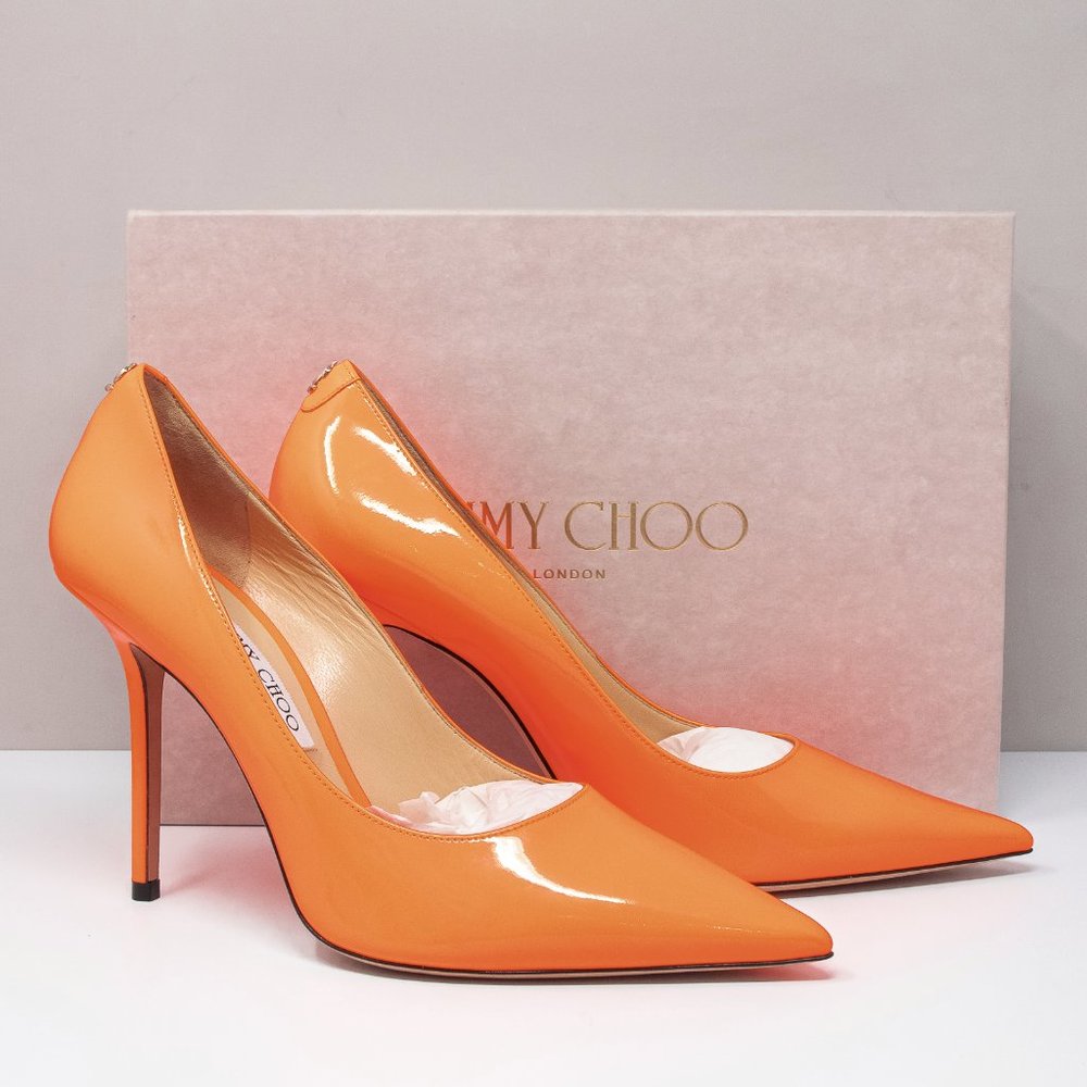 Jimmy Choo Love 100 Neon Orange Leather Heels - Size 40.5 (10.5 US)